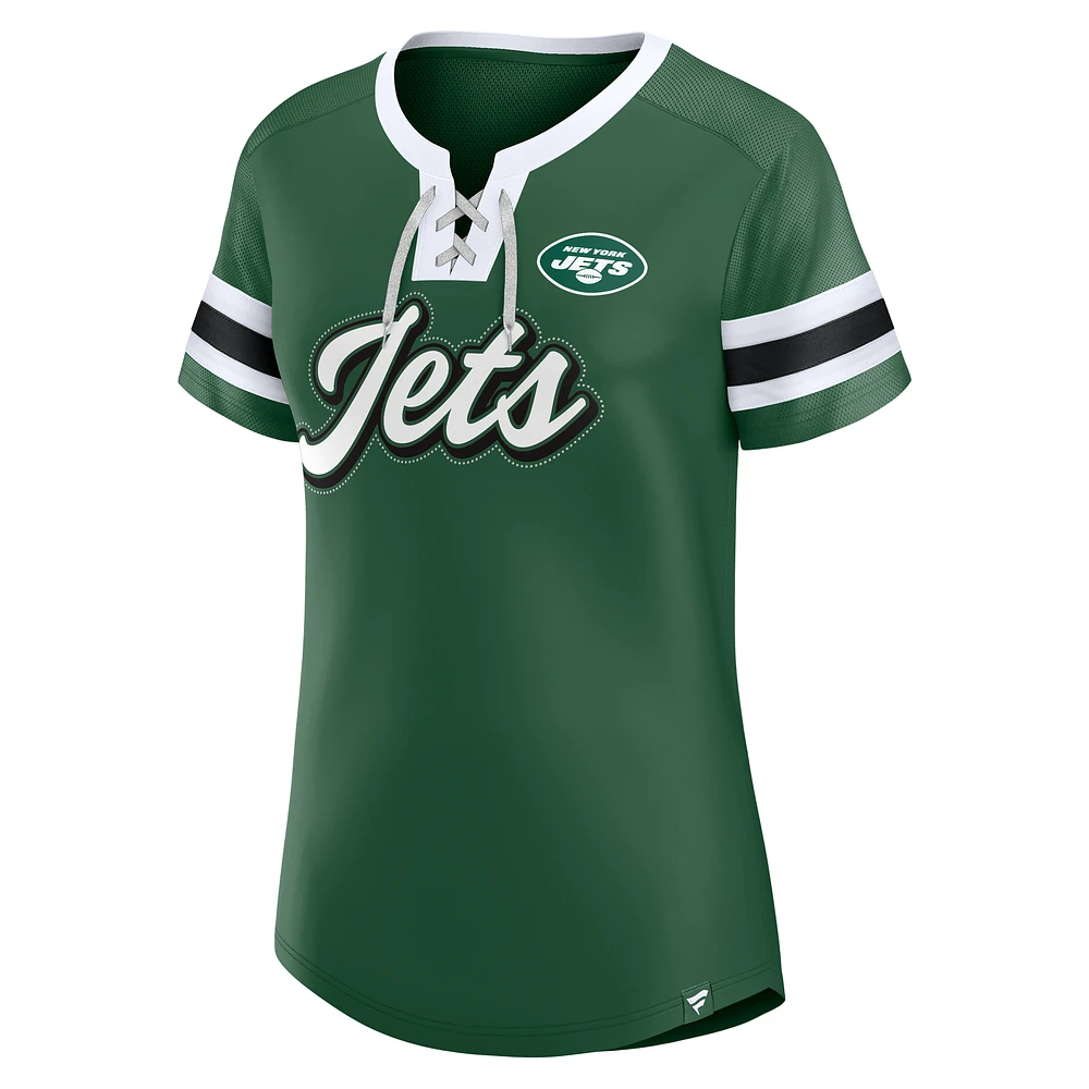 T-shirt à lacets emblématique Athena True Catch des New York Jets pour femmes Fanatics Green