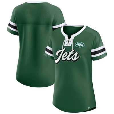 T-shirt à lacets emblématique Athena True Catch des New York Jets pour femmes Fanatics Green