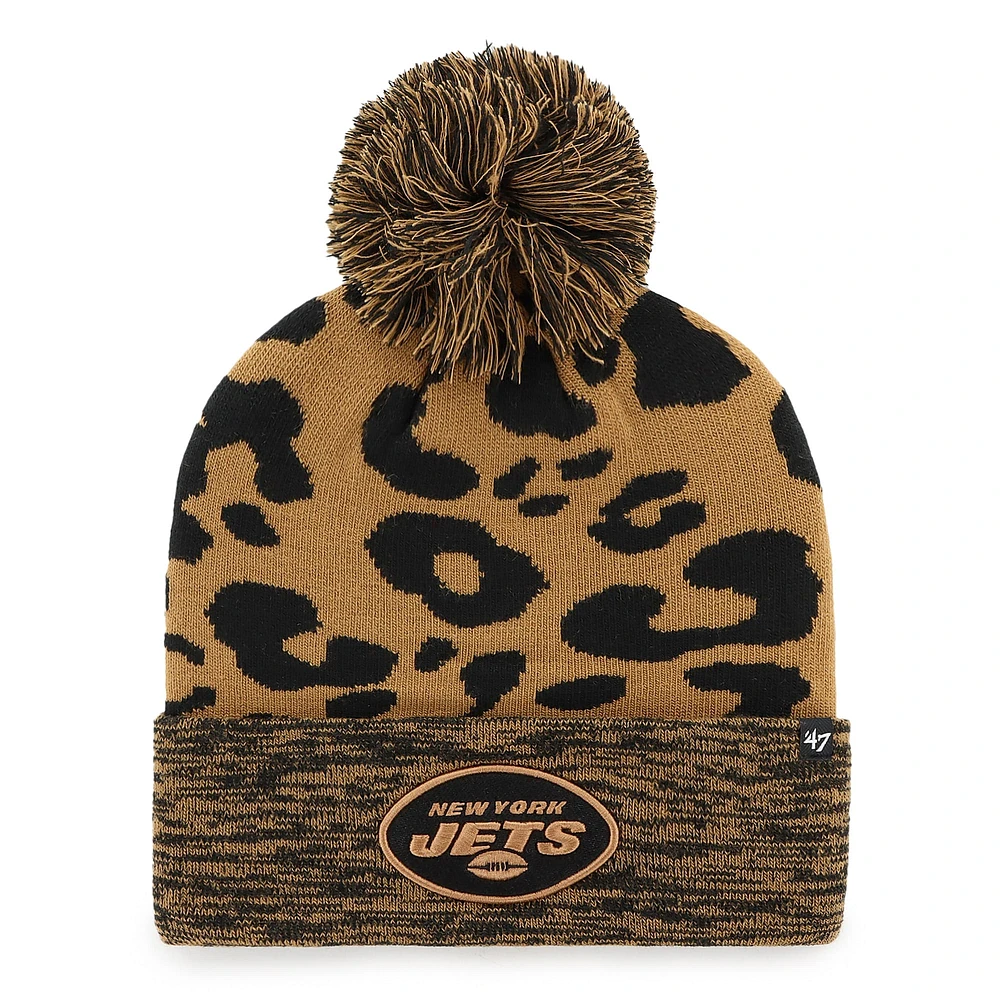 Bonnet en tricot à revers rosette '47 marron New York Jets pour femmes avec pompon