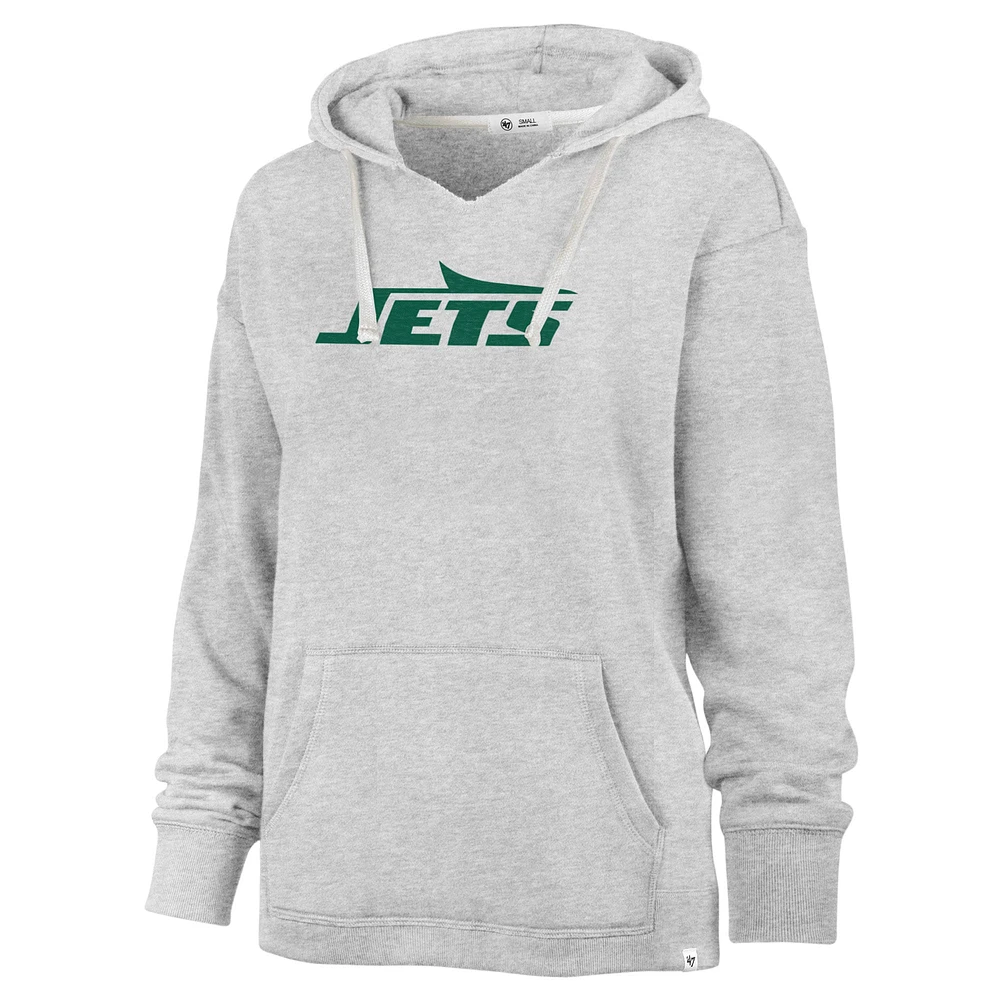 Women's '47  Gray New York Jets Premier Kennedy V-Neck Pullover Hoodie