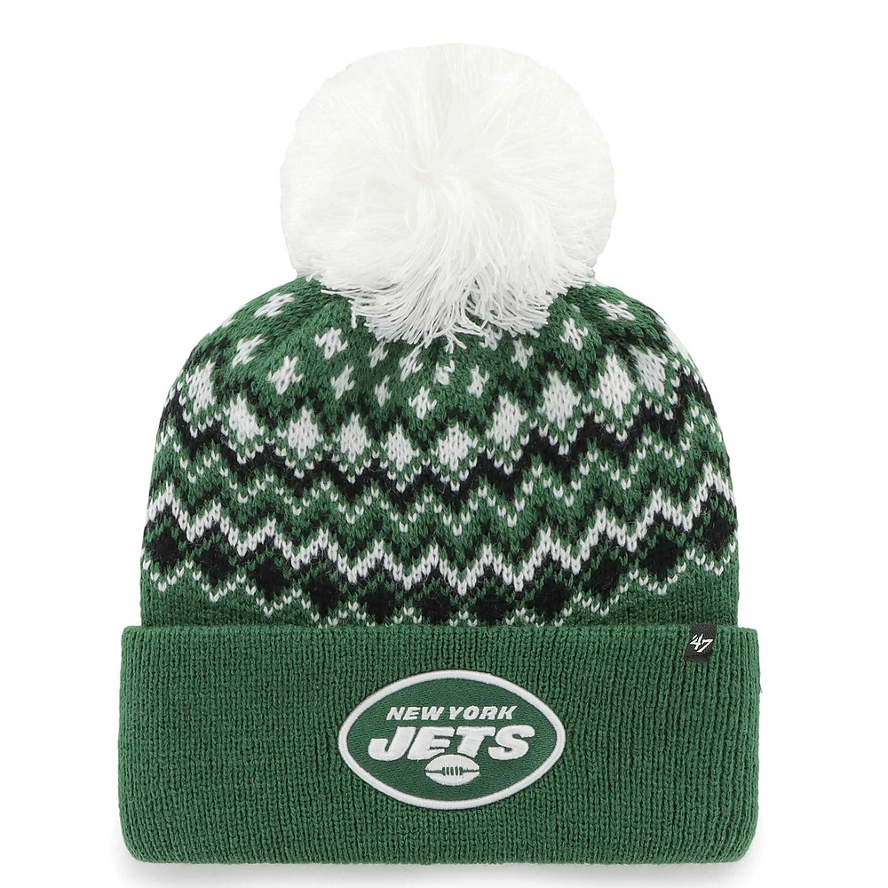 Bonnet en tricot à revers Elsa '47 vert New York Jets pour femmes avec pompon