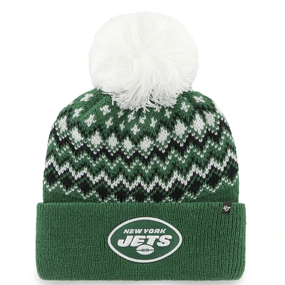 Bonnet tricoté à revers Elsa '47 vert New York Jets pour femme avec pompon