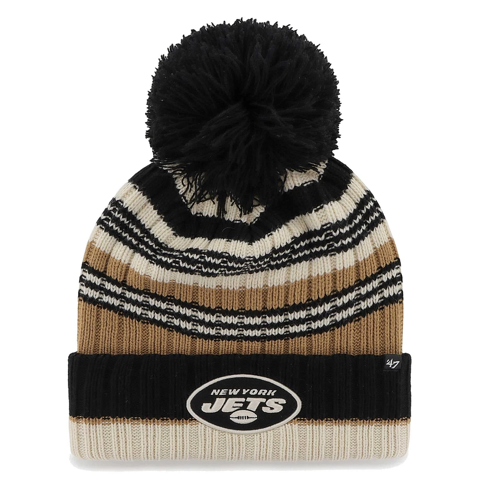 Bonnet en tricot à revers Barista '47 Natural New York Jets pour femmes avec pompon