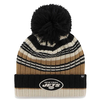 Bonnet en tricot à revers Barista '47 Natural New York Jets pour femmes avec pompon