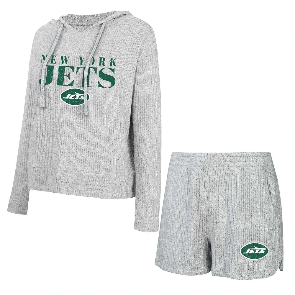 Ensemble t-shirt à capuche et short Concepts Sport gris New York Jets Juniper pour femmes