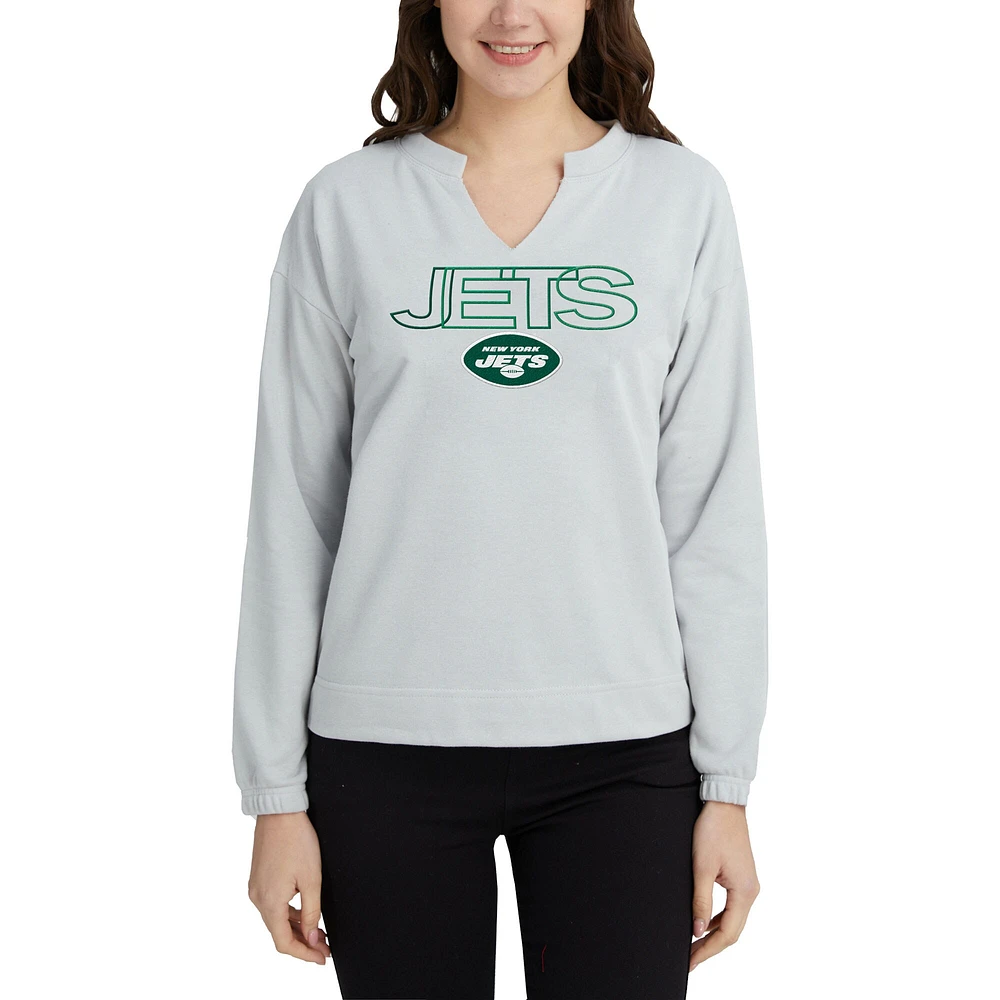 T-shirt à manches longues et col cranté Concepts Sport gris New York Jets Sunray pour femmes