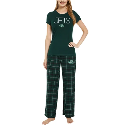 Ensemble de nuit Concepts Sport vert/noir New York Jets Arctic T-shirt et pantalon en flanelle pour femmes