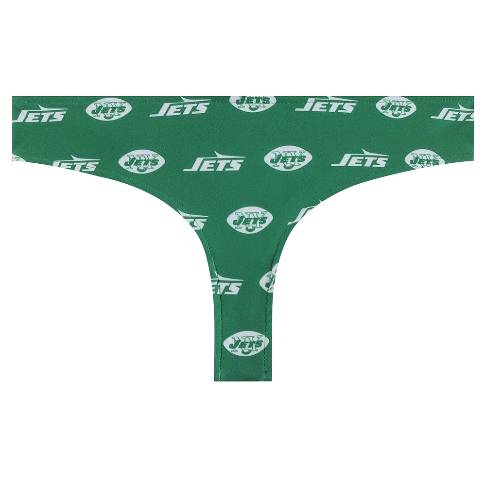 Women's Concepts Sport Green New York Jets Record Allover Print Knit Thong