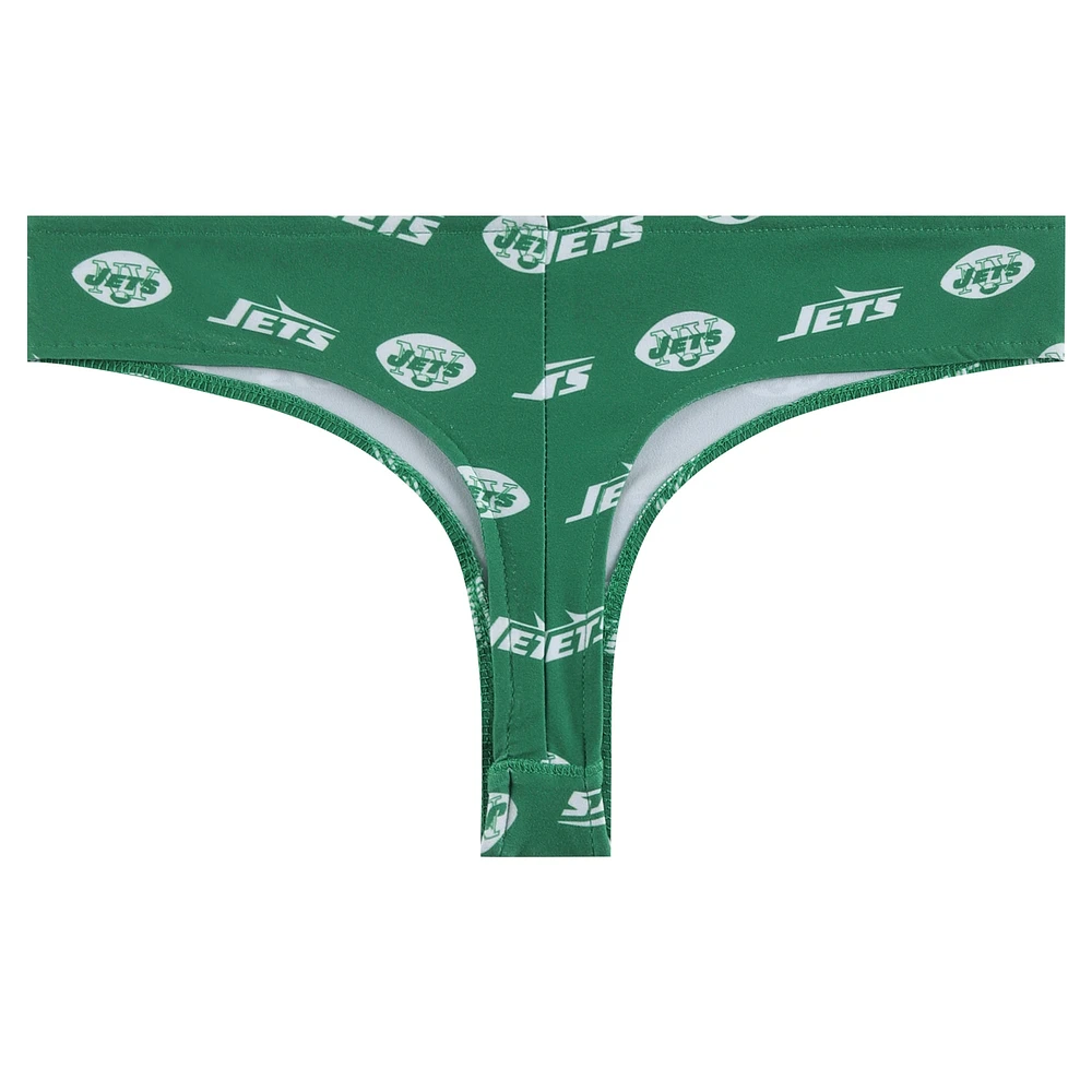 Women's Concepts Sport Green New York Jets Record Allover Print Knit Thong