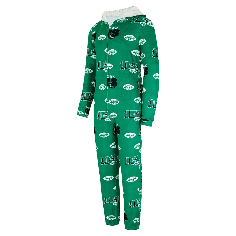 Women's Concepts Sport Kelly Green New York Jets Throwback Roadway Allover Print Microfleece Full-Zip Union Suit