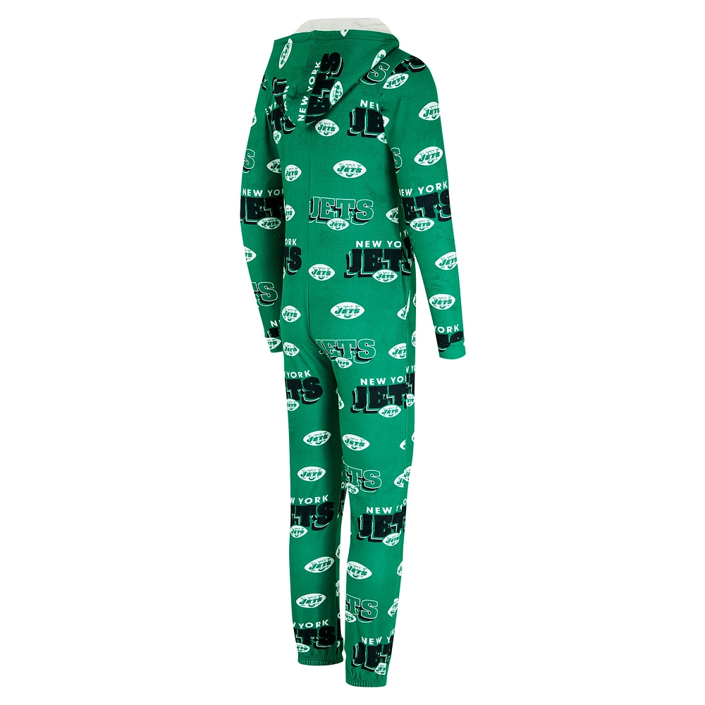 Women's Concepts Sport Kelly Green New York Jets Throwback Roadway Allover Print Microfleece Full-Zip Union Suit