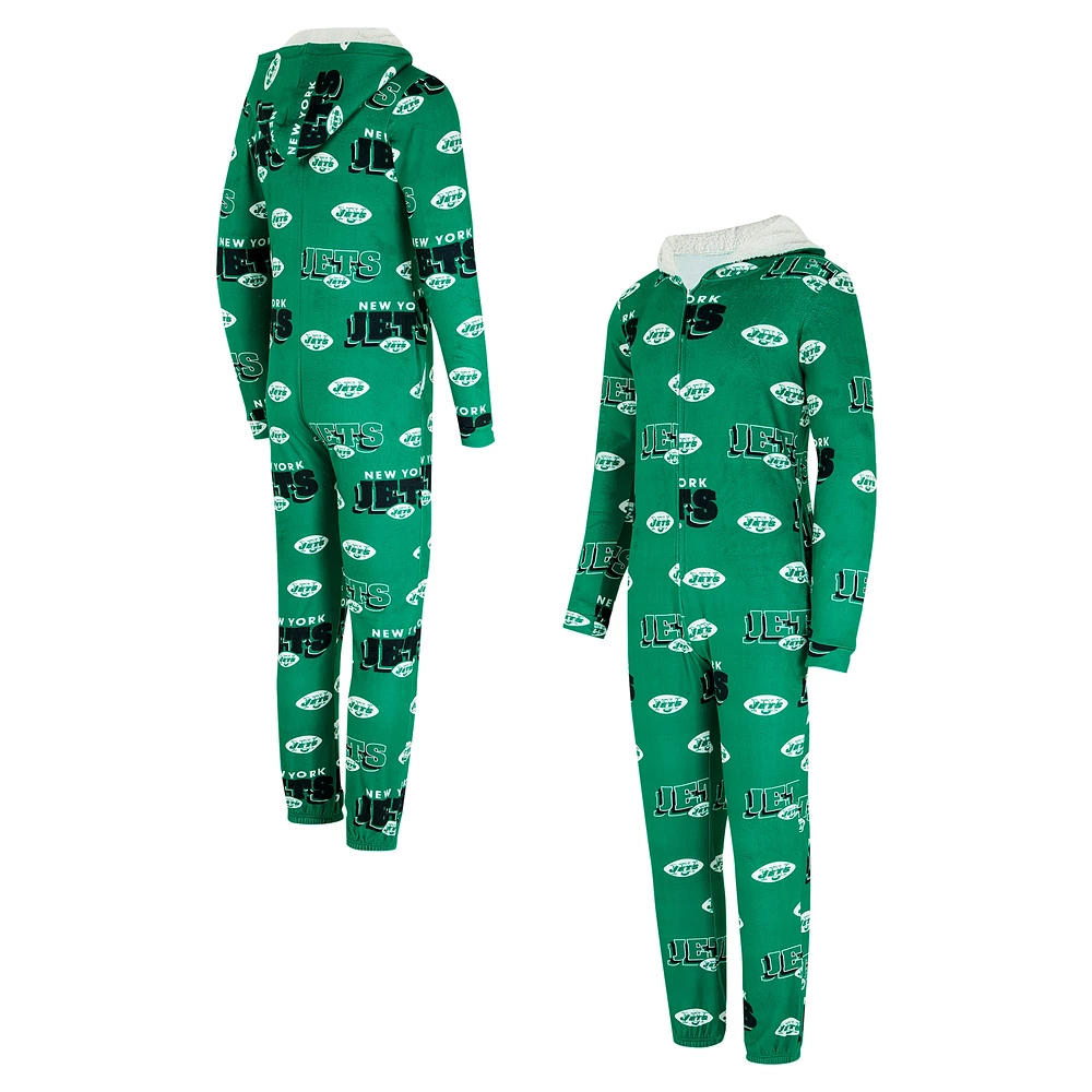 Women's Concepts Sport Kelly Green New York Jets Throwback Roadway Allover Print Microfleece Full-Zip Union Suit