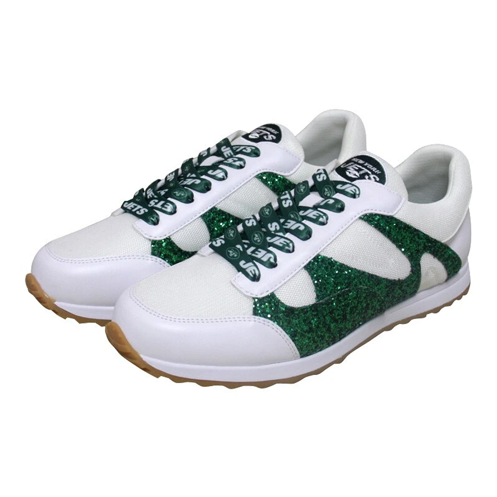 Women's Cuce  White New York Jets Glitter Sneakers