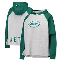 Sweat à capuche court raglan DKNY Sport gris/vert pour femme des New York Jets Joy