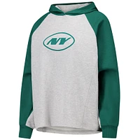 Sweat à capuche court raglan DKNY Sport gris/vert pour femme des New York Jets Joy