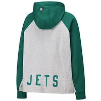 Sweat à capuche court raglan DKNY Sport gris/vert pour femme des New York Jets Joy