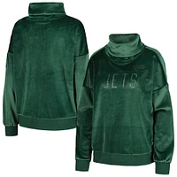 Women's DKNY Sport  Green New York Jets Deliliah Rhinestone Funnel Neck Pullover Sweatshirt