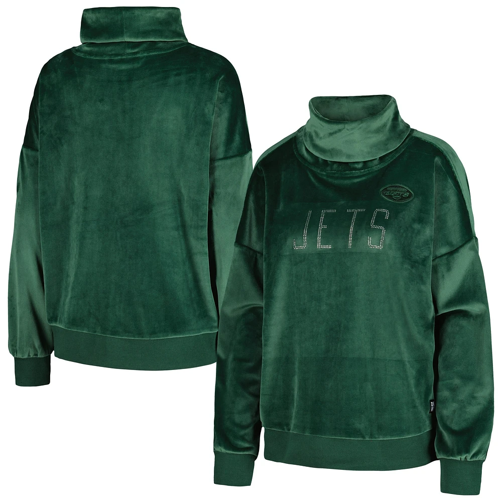 Sweat-shirt à col cheminée avec strass DKNY Sport vert New York Jets Deliliah pour femmes