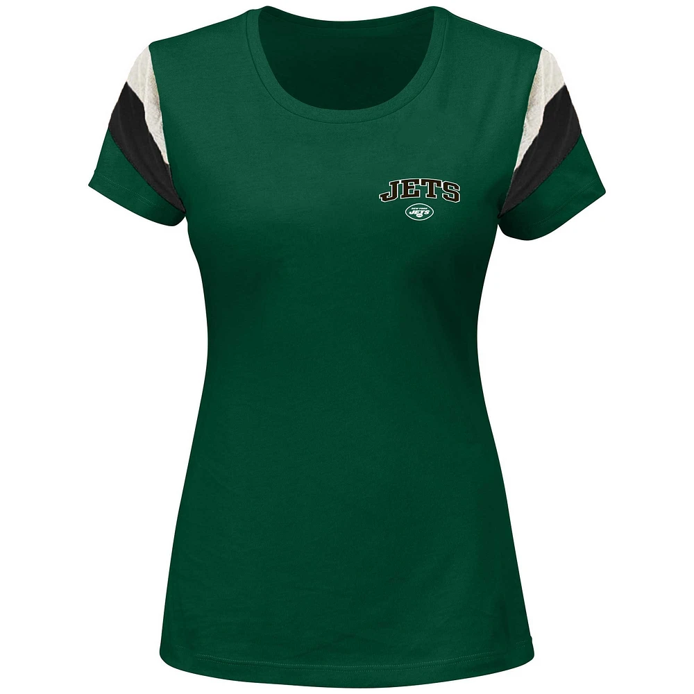 T-shirt vert avec nom et numéro à rayures pour femmes Fanatics Aaron Rodgers des New York Jets, grande taille