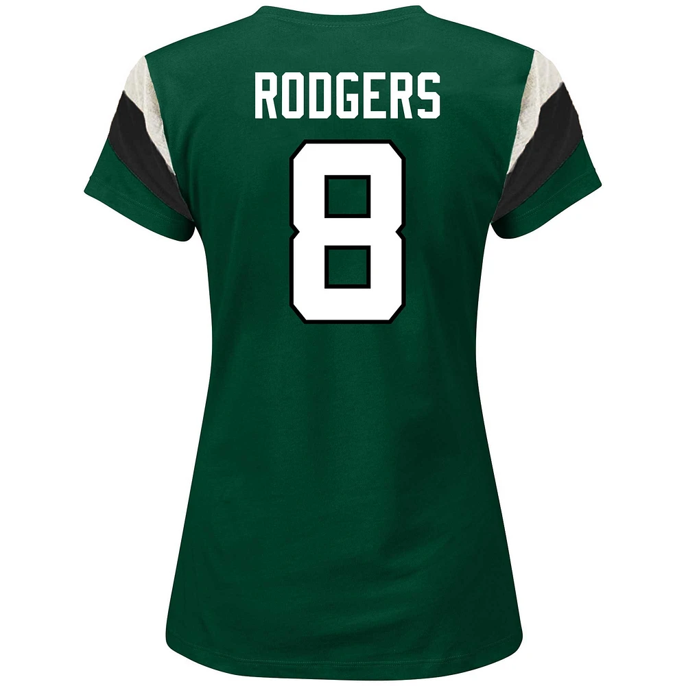 T-shirt vert avec nom et numéro à rayures pour femmes Fanatics Aaron Rodgers des New York Jets, grande taille