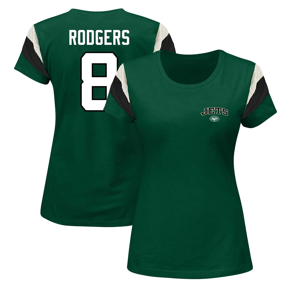 T-shirt vert avec nom et numéro à rayures pour femmes Fanatics Aaron Rodgers des New York Jets, grande taille