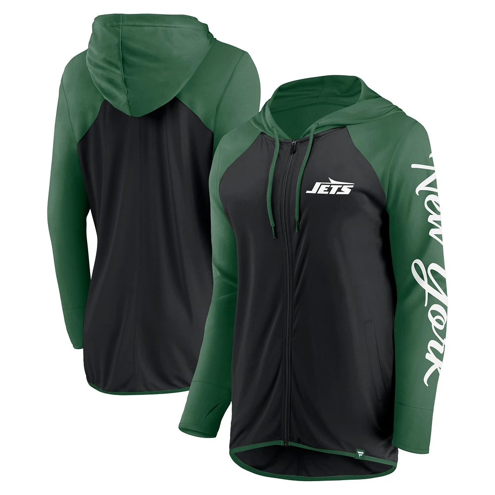 Women's Fanatics Black/Green New York Jets Script Full-Zip Hoodie