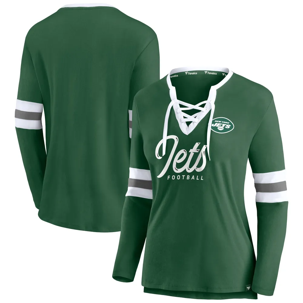 Lids New York Jets Fanatics Branded Women's Block Party Team Script Lace-Up  Long Sleeve T-Shirt - Green