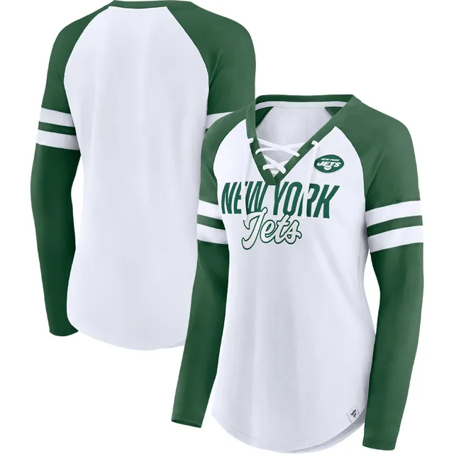 Lids New York Jets Fanatics Branded Women's True to Form Raglan Lace-Up  V-Neck Long Sleeve T-Shirt - White/Green