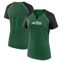 Women's Fanatics Green/Black New York Jets Glittered Primary Raglan T-Shirt