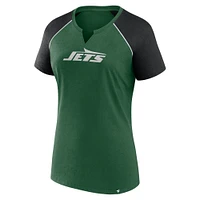 T-shirt raglan pailleté vert/noir pour femme Fanatics New York Jets