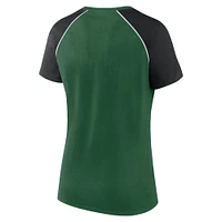 T-shirt raglan pailleté vert/noir pour femme Fanatics New York Jets