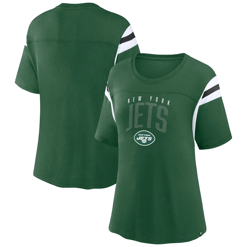 T-shirt vert fanatiques pour femmes des Jets de New York classique avec strass