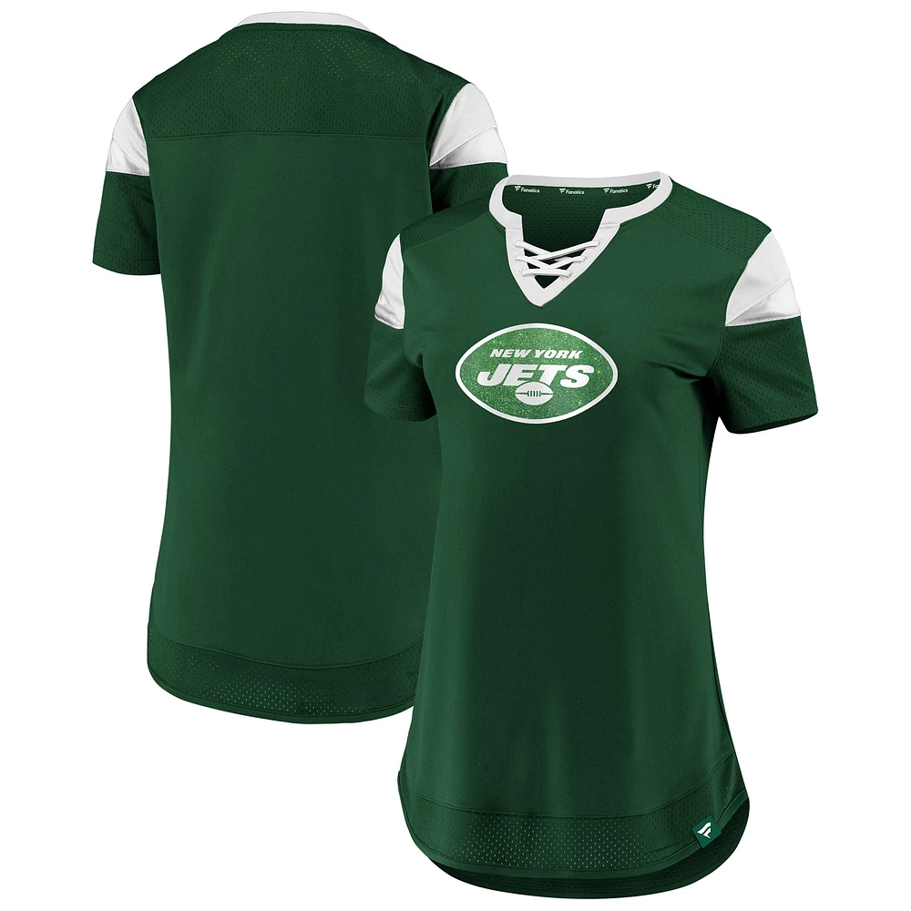 T-shirt à lacets Fanatics vert New York Jets Draft Me pour femmes