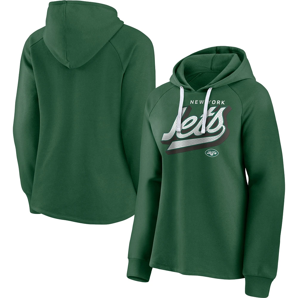 Women's Fanatics Green New York Jets First Contact Raglan Pullover Hoodie