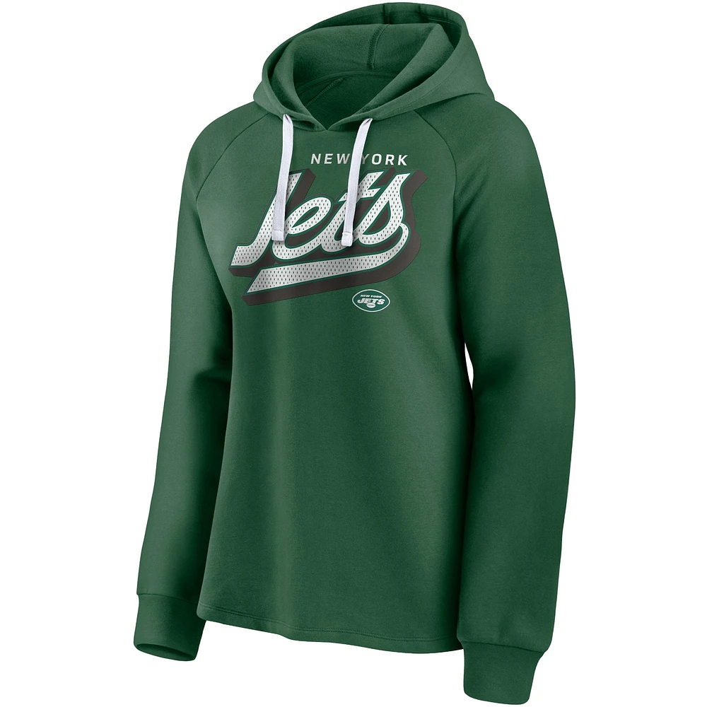 Women's Fanatics Green New York Jets First Contact Raglan Pullover Hoodie