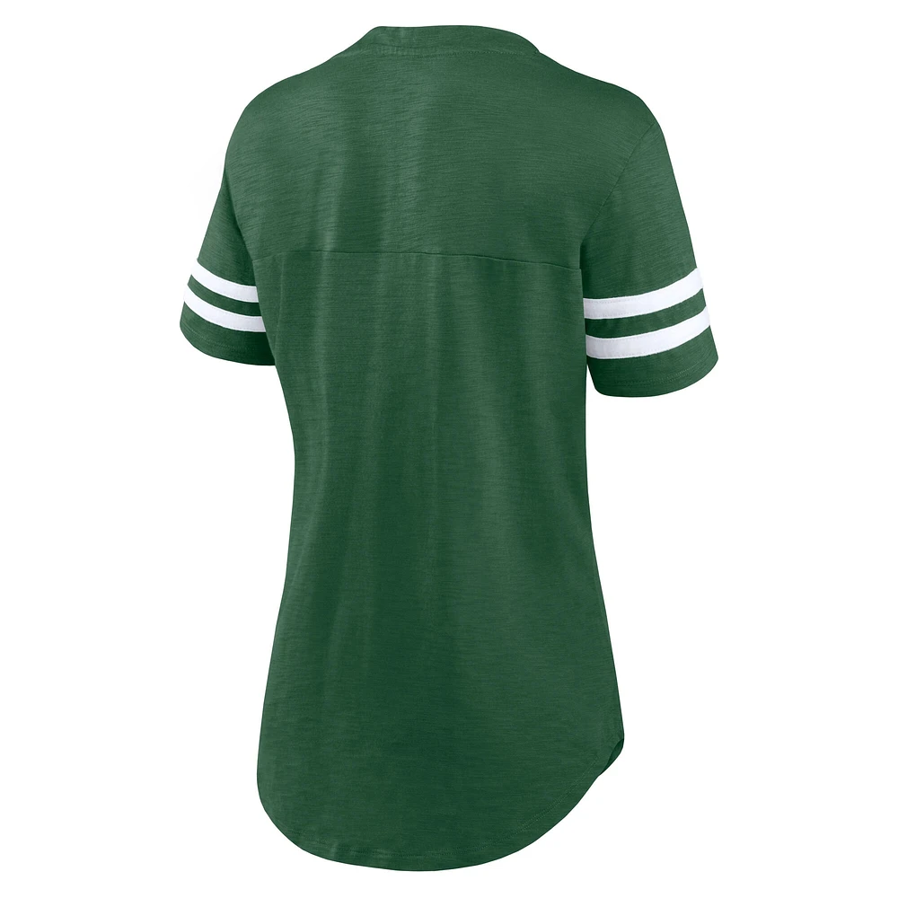 T-shirt à col en V pour femme Fanatics Green New York Jets avec strass Speed ​​Tested