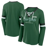 Women's Fanatics Green New York Jets Won and Done Lace-Up Long Sleeve Fashion Top