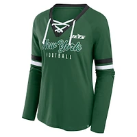 Women's Fanatics Green New York Jets Won and Done Lace-Up Long Sleeve Fashion Top