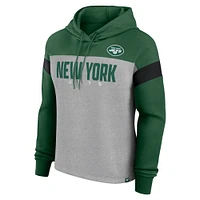 Sweat à capuche enfiler Fanatics Heather Grey/Green New York Jets Bold Play Call pour femme