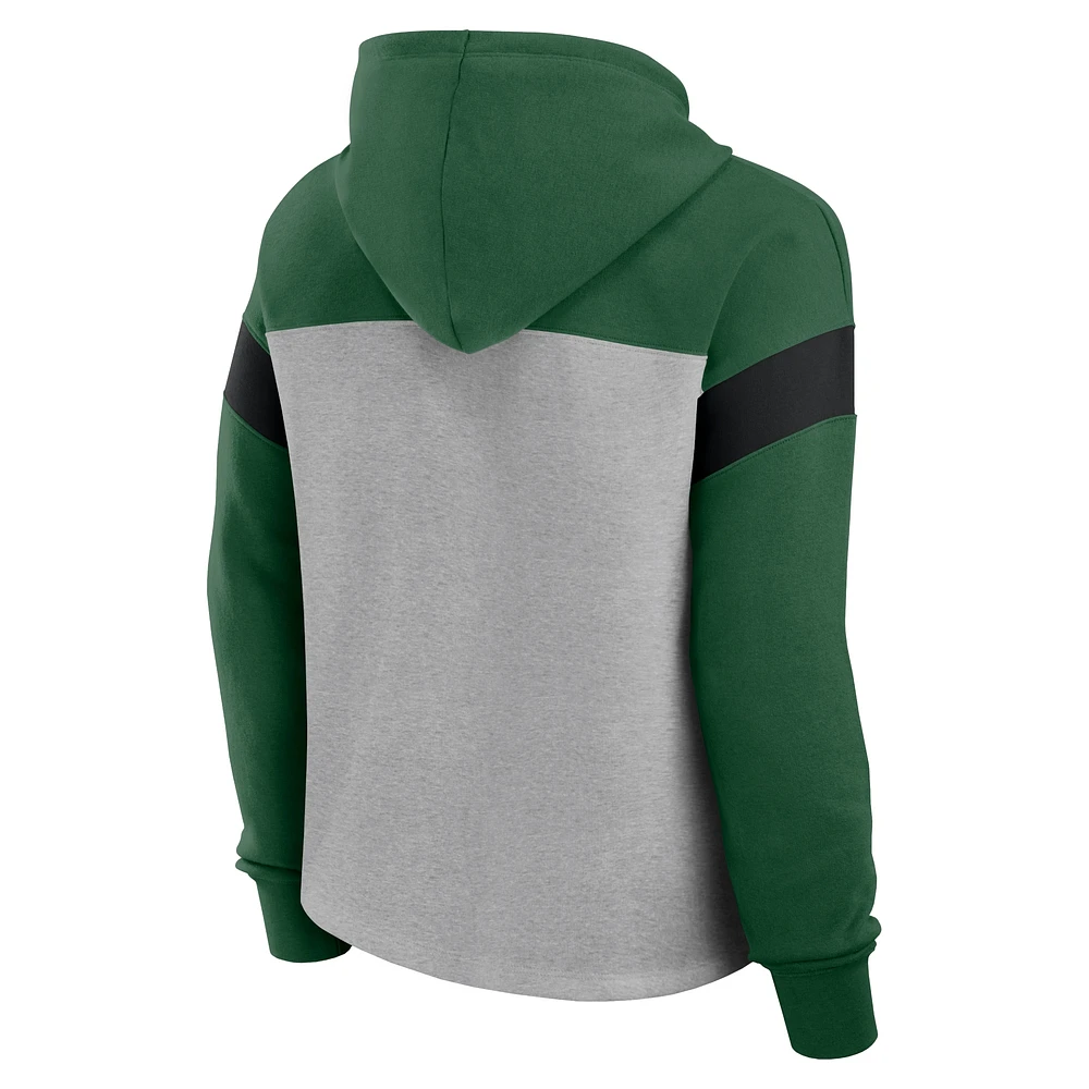 Sweat à capuche enfiler Fanatics Heather Grey/Green New York Jets Bold Play Call pour femme