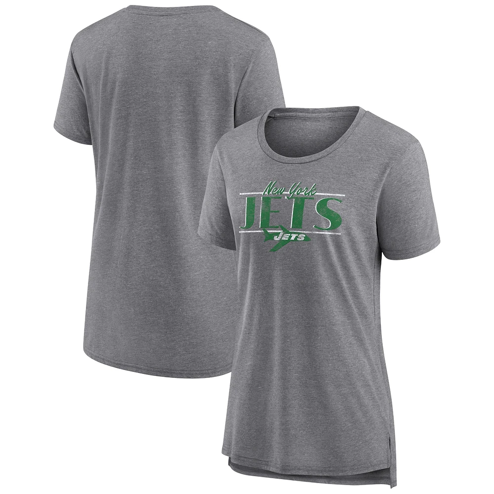 T-shirt tri-mélange Fanatics Heather Grey New York Jets Up the Middle pour femmes