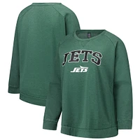 Sweat-shirt raglan délavé à l'acide New York Jets Fanatics Heather Green pour femmes