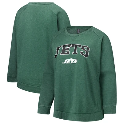 Women's Fanatics  Heather Green New York Jets Acid Wash Raglan Pullover Sweatshirt