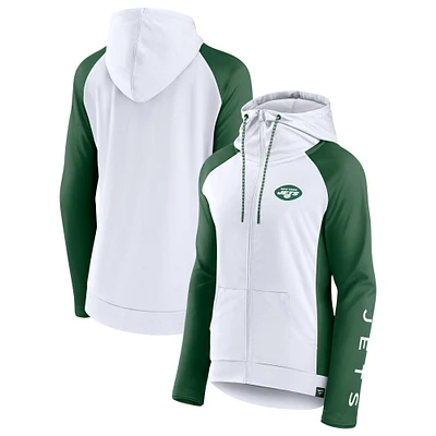 Veste à capuche légère raglan entièrement zippée pour femmes Fanatics blanc/vert New York Jets End Around