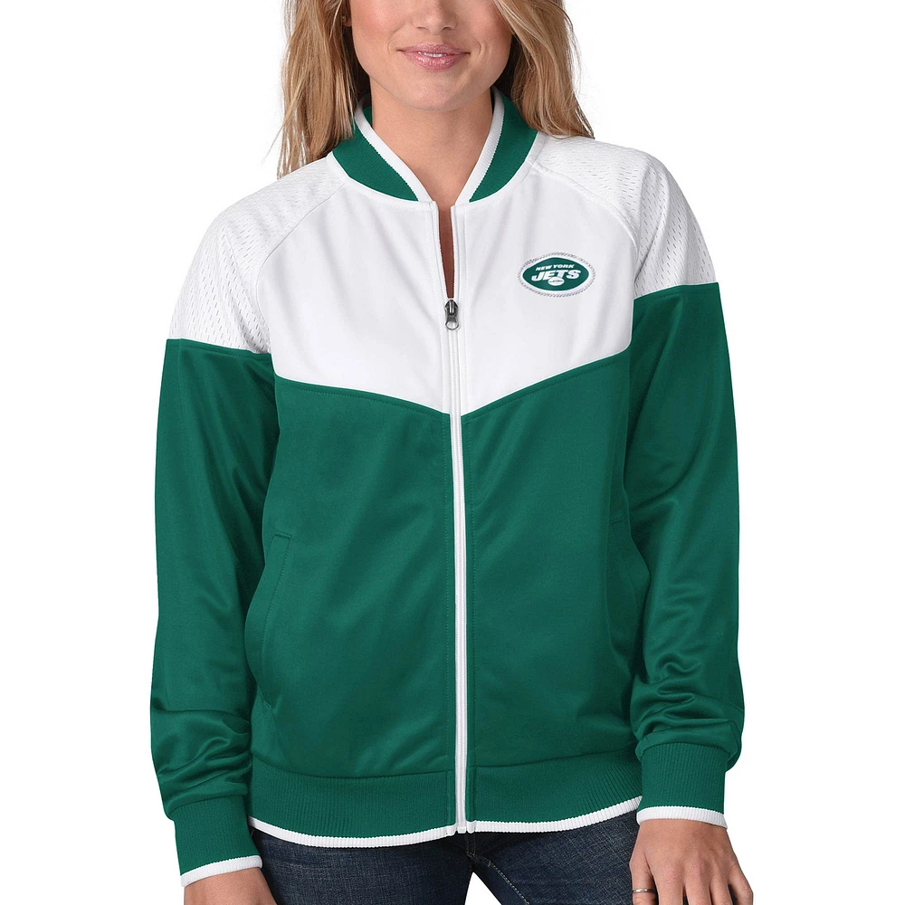 Veste de survêtement raglan à glissière pleine longueur pour femme G-III 4Her by Carl Banks New York Jets Wildcard, vert/blanc