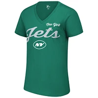 T-shirt col en V d'après-saison G-III 4Her par Carl Banks pour femme, vert, des New York Jets