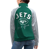 Veste de survêtement entièrement zippée G-III 4Her par Carl Banks pour femmes, verte, New York Jets Showup Fashion Dolman