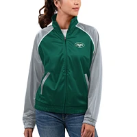 Veste de survêtement entièrement zippée G-III 4Her par Carl Banks pour femmes, verte, New York Jets Showup Fashion Dolman