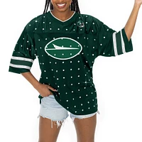 Women's Gameday Couture Green New York Jets Kickoff Time Allover Rhinestone Sports Stripe Jersey V-Neck T-Shirt