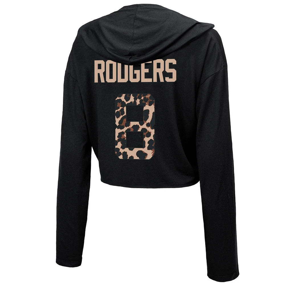 Majestic Threads Aaron Rodgers pour femmes, noir, New York Jets, léopard, nom et numéro du joueur, sweat à capuche court manches longues